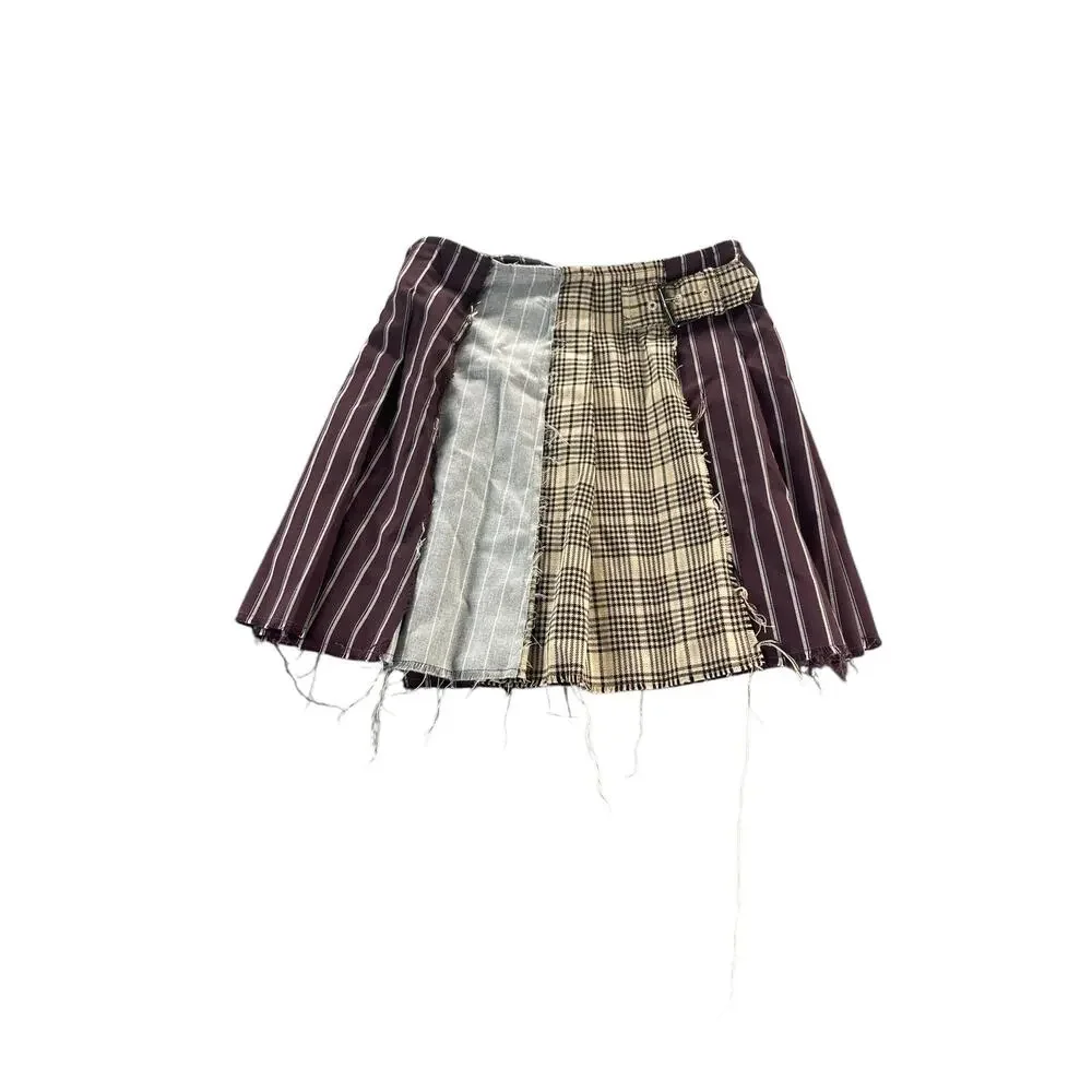 GB Girl's Patchwork Mixed Media Pleated Distressed Skirt Youth Size 10